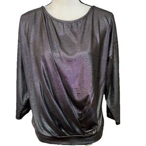 WRAPPER METALLIC GRAY TOP 3/4 PULLOVER BLOUSE IRIDESCENT UNDER LIGHTS WOMENS NEW